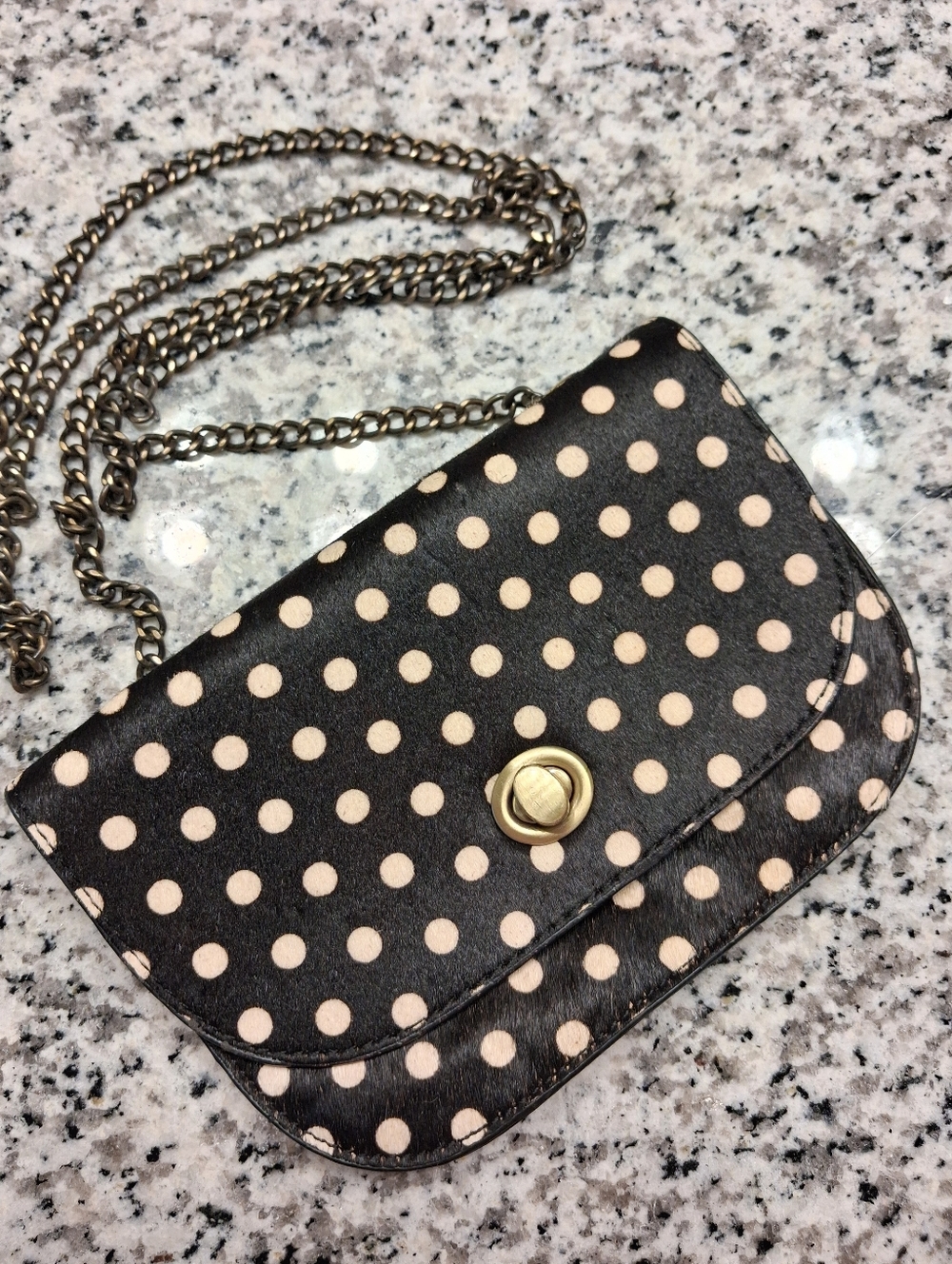 By Anthropologie Leanna Polka Dot Calf Hair Chain Strap Slim Crossbody Bag